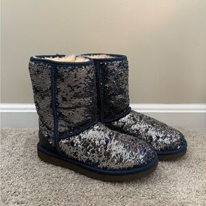 UGG Sequin Classic Short Boots in Navy and Silver